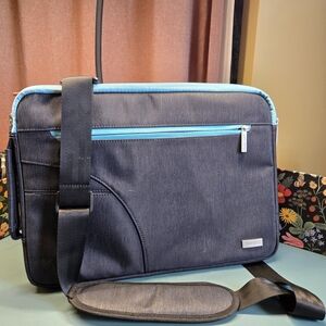 Padded Laptop Messenger Bag, Grey And Blue